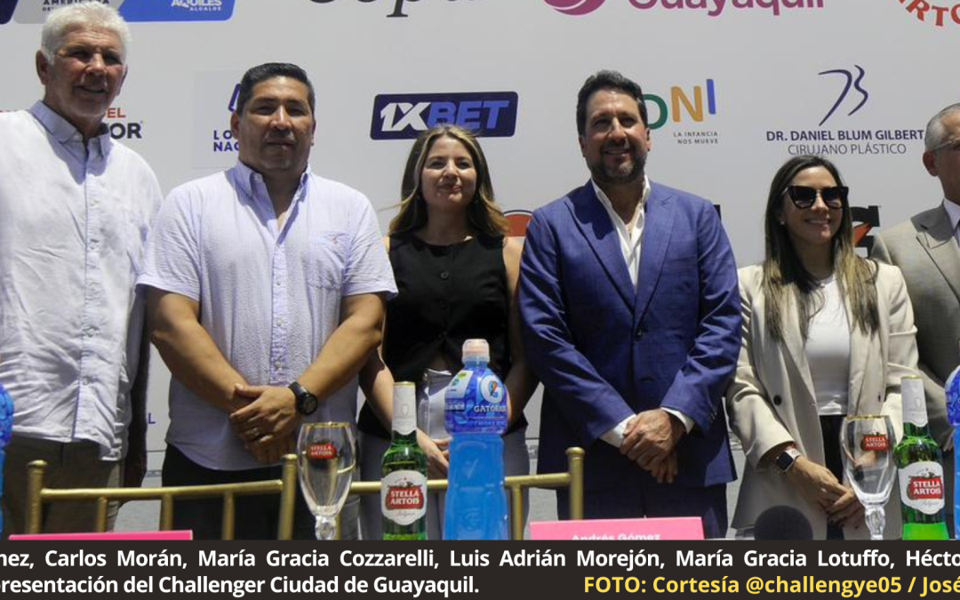 Andrés Gómez y Luis Adrián Morejón presentaron lo que será el XXI Challenger Ciudad de Guayaquil Copa Banco Guayaquil, que iniciará el próximo lunes
