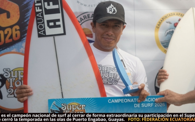 Álex Suárez se lleva el título nacional en surf, temporada 2026, luego de imponerse en el Super Tour 2026
